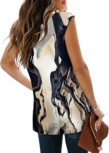 Miniatura 4 de Camisetas de verano para mujer, camisetas de manga casquillo, blusa casual con cuello en V, encaje y estampado floral, ajuste holgado