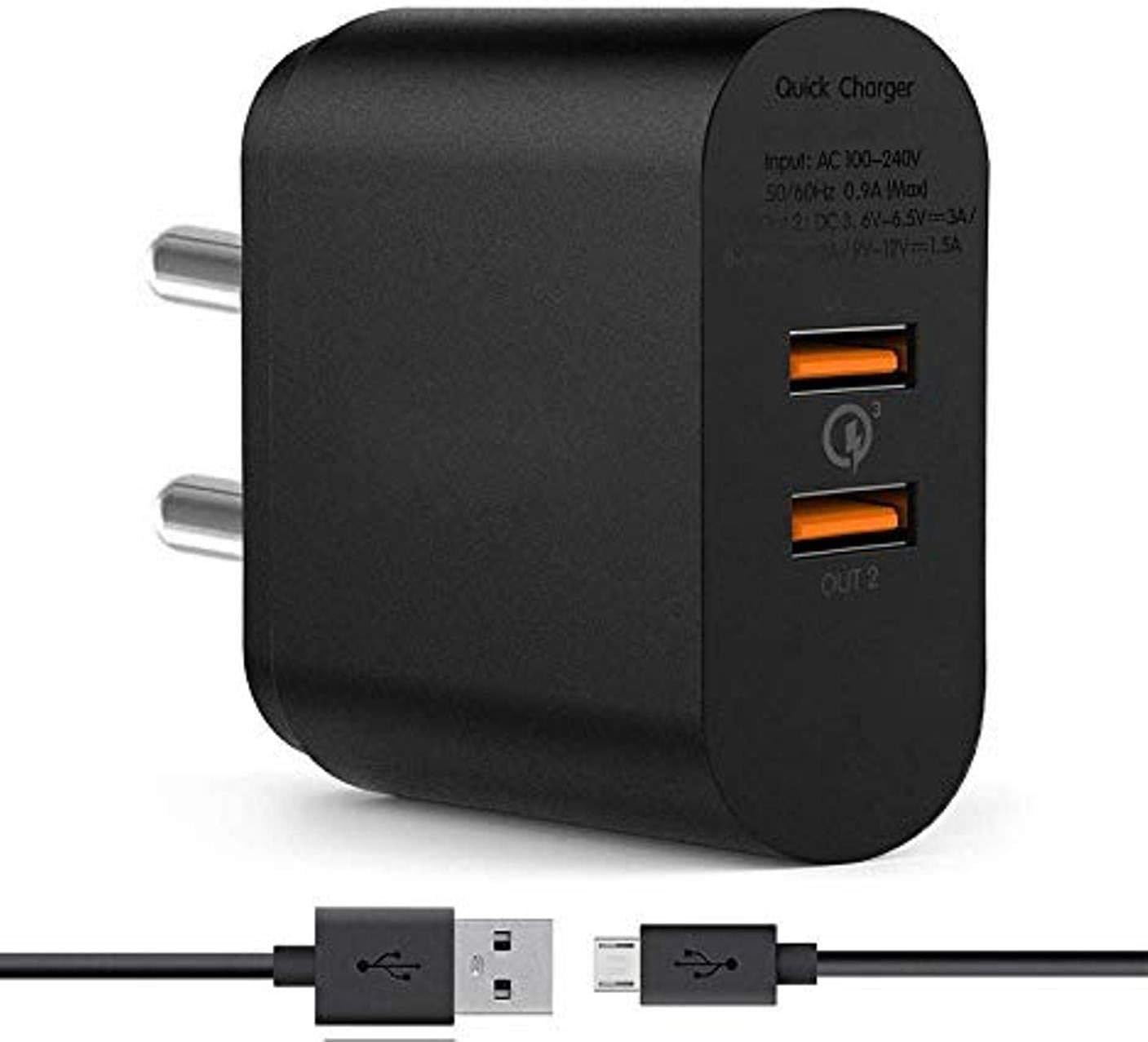 Ultra Fast Dualport Charger For Samsung i8910 (i 8910) Omnia HD Charger Original Adapter Wall Charger | Type- B Mobile Charger | Dualport Micro Usb Cable Fast Charging Mobile Charger Turbo Adapter Pluging, Multi Purpose, MobilePowerSupply, 2 pins, International Induction Chargers | Type B Micro Fast Charger | Android Charger with 1 Meter USB Type C Charging Data Cable (3.1 Amp, Black )