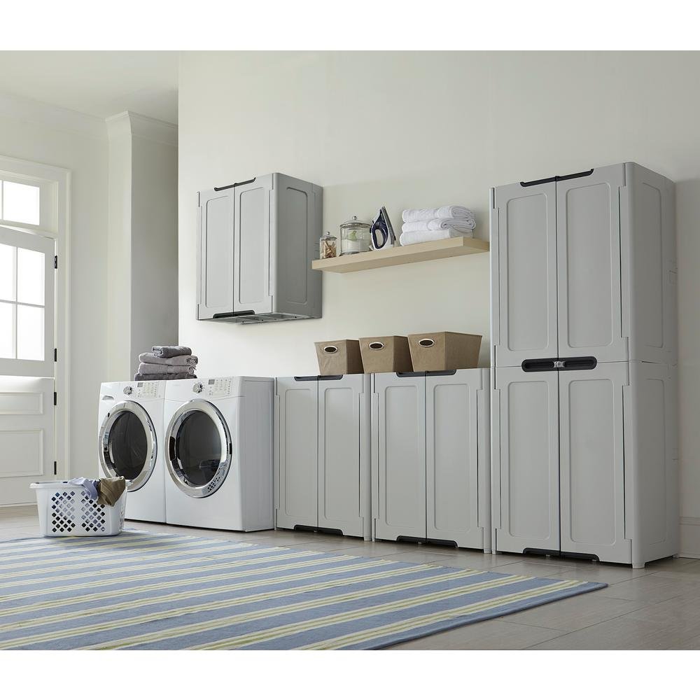Hdx 19 In H X 30 In W X 36 In D Stackable Utility Base Wall Freestanding Cabinet In Light Grey Amazon Co Uk Kitchen Home