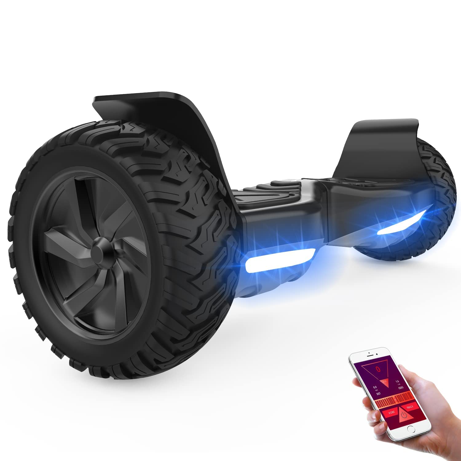 GeekMe Hoverboard SUV Tout-Terrain 8,5 Pouces, Application Mobile, Haut-Parleur Bluetooth, Double Moteur, Lumières LED, Enfants et Adultes