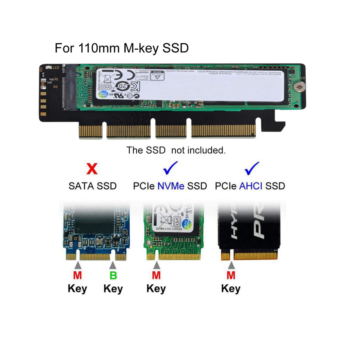 NGFF M.2 M-Key NVME AHCI SSD a PCI-E 3.0 16x 4X Adaptador para SSD de 4.331 in y 3.150 in 7