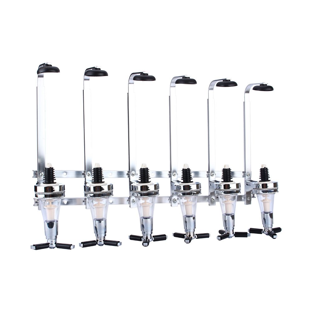 Dispensador de Licor Montado en la Pared de 6 Botellas, Soporte de Mayordomo de Bar Vino óptico Cerveza Botella de Alcohol Soporte para Bebidas Boquilla Giratoria Juego de Vasos