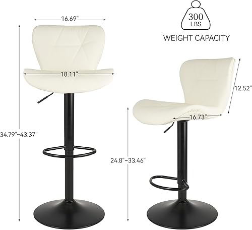 Miniatura 2 de Nalupatio Juego de 2 taburetes de bar modernos, taburetes de bar giratorios tapizados de piel sintética ajustables, sillas de barra con respaldo