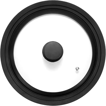 Universal Lid for Pots Pans and Skillets Fits 26cm, 28cm & 30cm Diameter Cookware - Frying Pan Cover Universal Glass Lid with Heat Resistant Silicone Rim   Tempered Glass