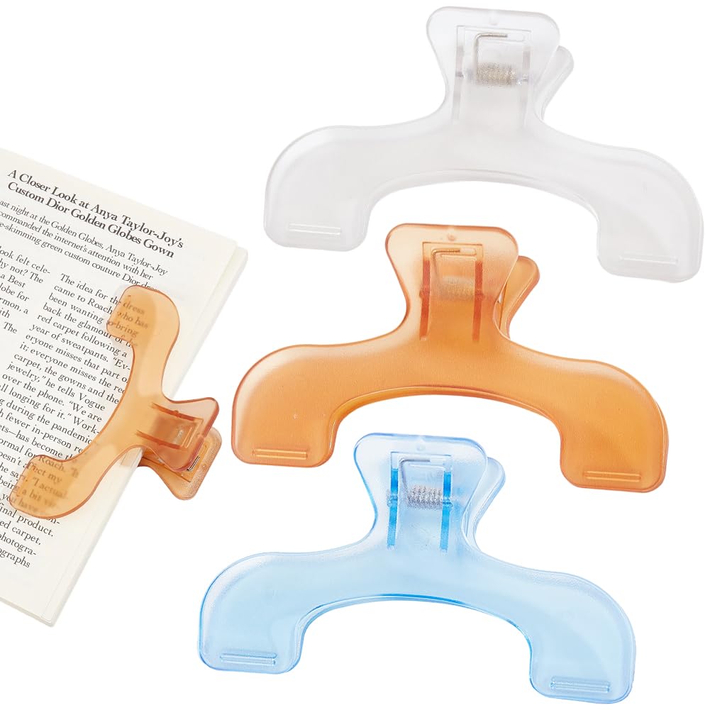 GORGECRAFT 3 Colors Reading Book Page Holders Transparent Book Clips Portable Lightweight Bookmark Clip Clear Opener Page Marker Clips Accessories for Reading Cookbooks Music Sheets Documents
