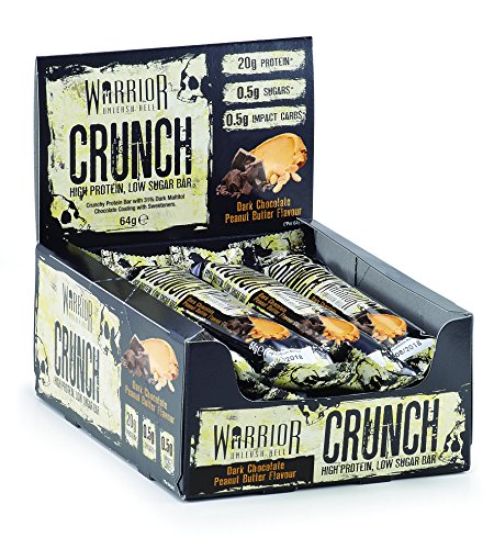 Warrior Crunch Protein Bar - High Protein Snack - Dark Chocolate Peanut Butter - 12x64g Bars