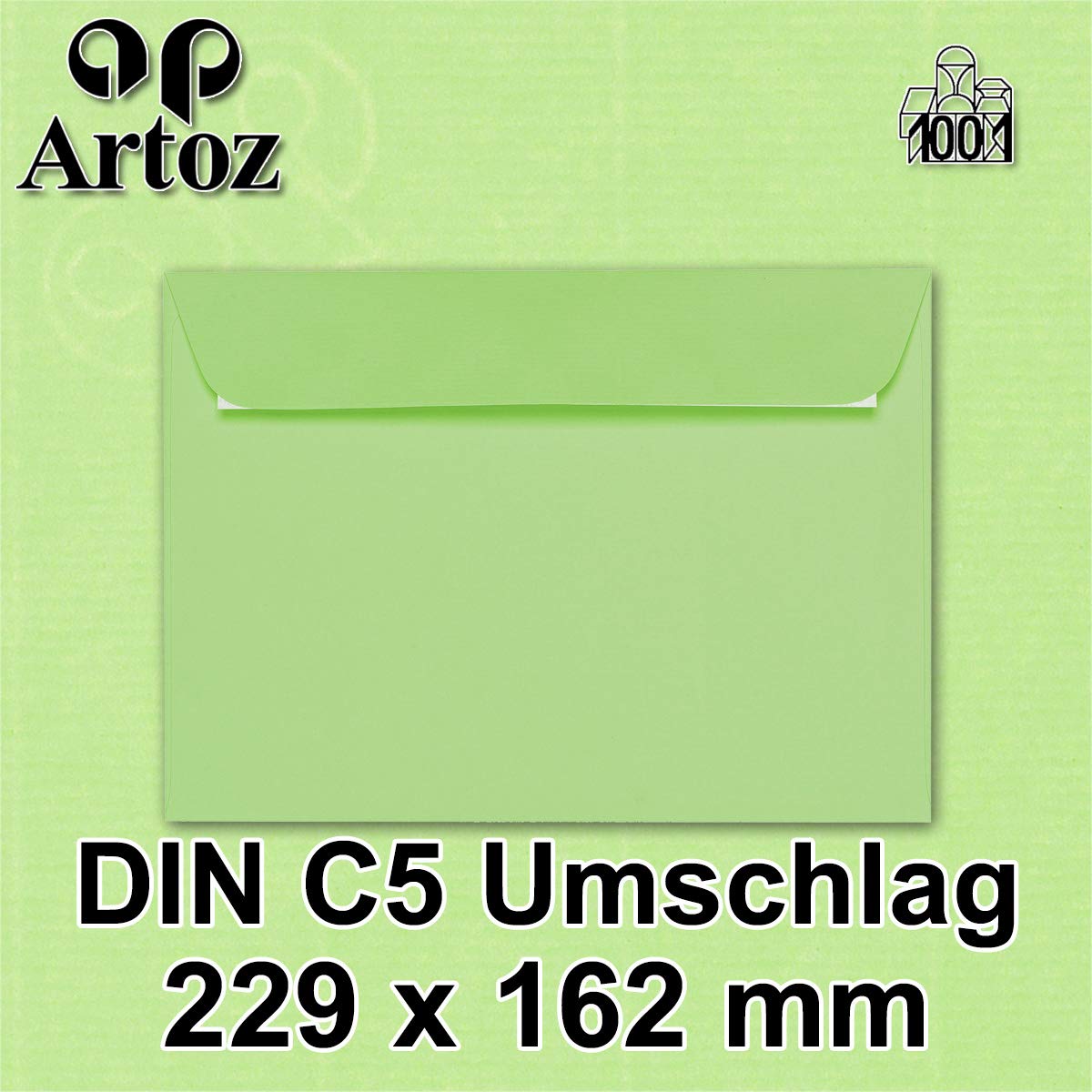 ARTOZ 200 x koperty DIN C5 zielone (brzozowa zieleń) - 229 x 162 mm koperta bez okienka - koperty samoprzylepne - seria ARTOZ 1001