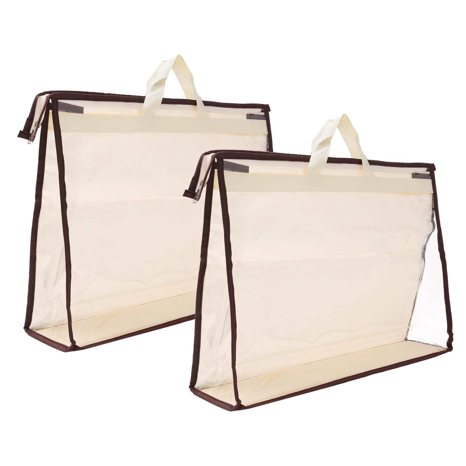 PATIKIL Handbag Dust Bags, 2 Pack Clear Purse Storage Organizer L Size PVC Dustproof Handbag Cover Transparent Purse Protector, Beige