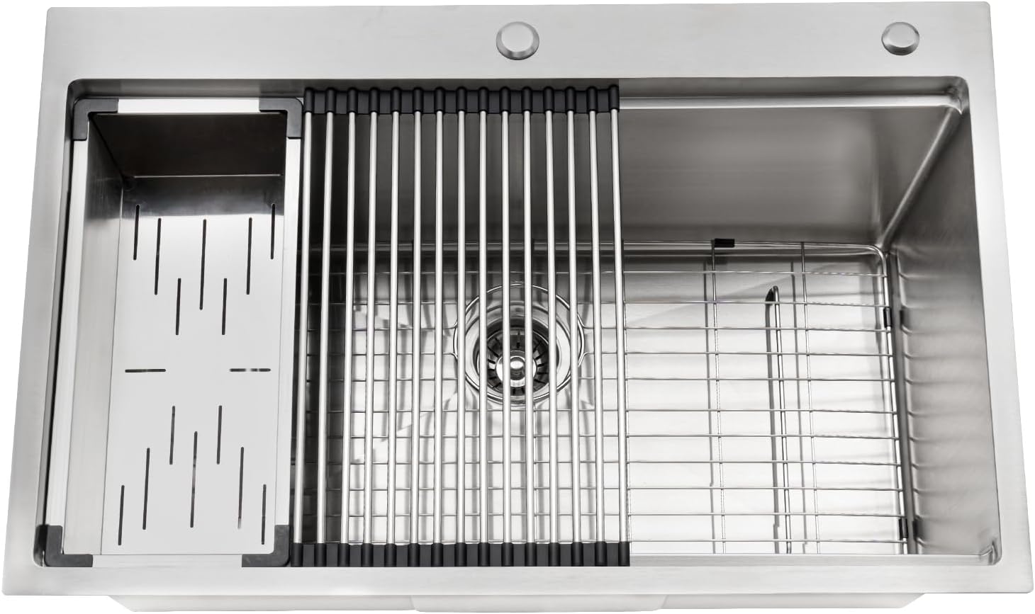 33 Inch Drop In Kitchen Sink, 304 Stainless Steel Single Bowl Top Mount Sink Drop In Workstation Round Corners Above Counter Kitchen Sink Basin With Accessories for homes restaurants bars