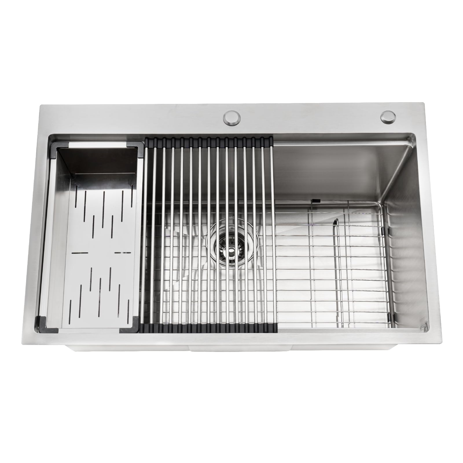 Fregadero de cocina de acero inoxidable empotrable con tabla de cortar y tabla de cortar, 33 pulgadas, fregadero de cocina, estación de trabajo