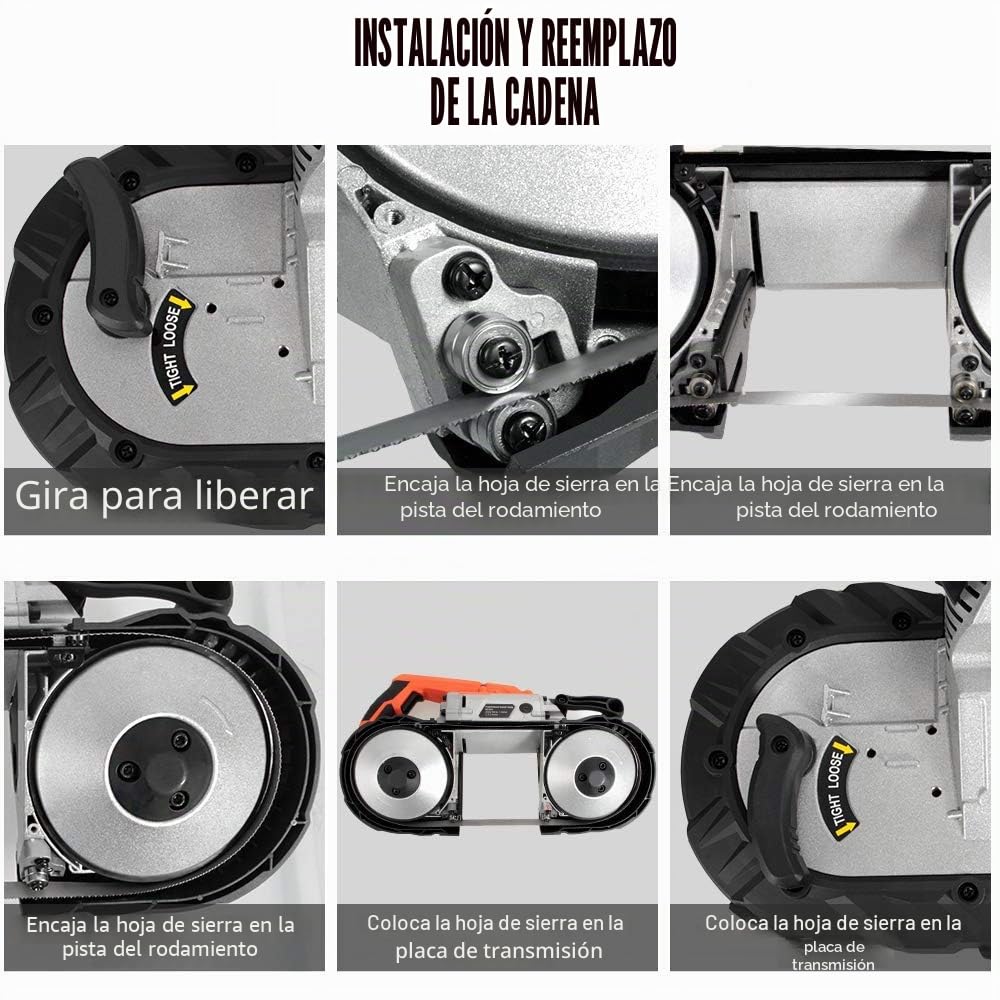 Anbull Sierra de cinta de metal con foco LED, 1100 W/230 V, ajustable 0 – 45 °, sierra de cinta con base extraíble, banco de trabajo de acero aleado