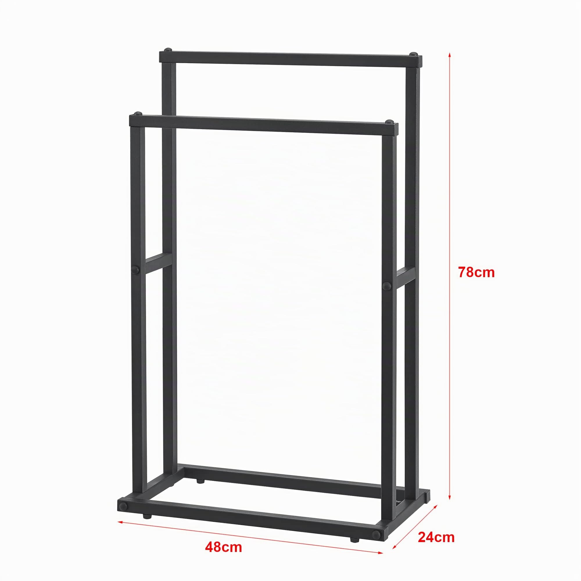 [en.casa] Portasciugamano a Terra (AxLxP) 78 x 48 x 24 cm Mobile di Supporto Asciugamani con 2 Barre in Acciaio - Nero