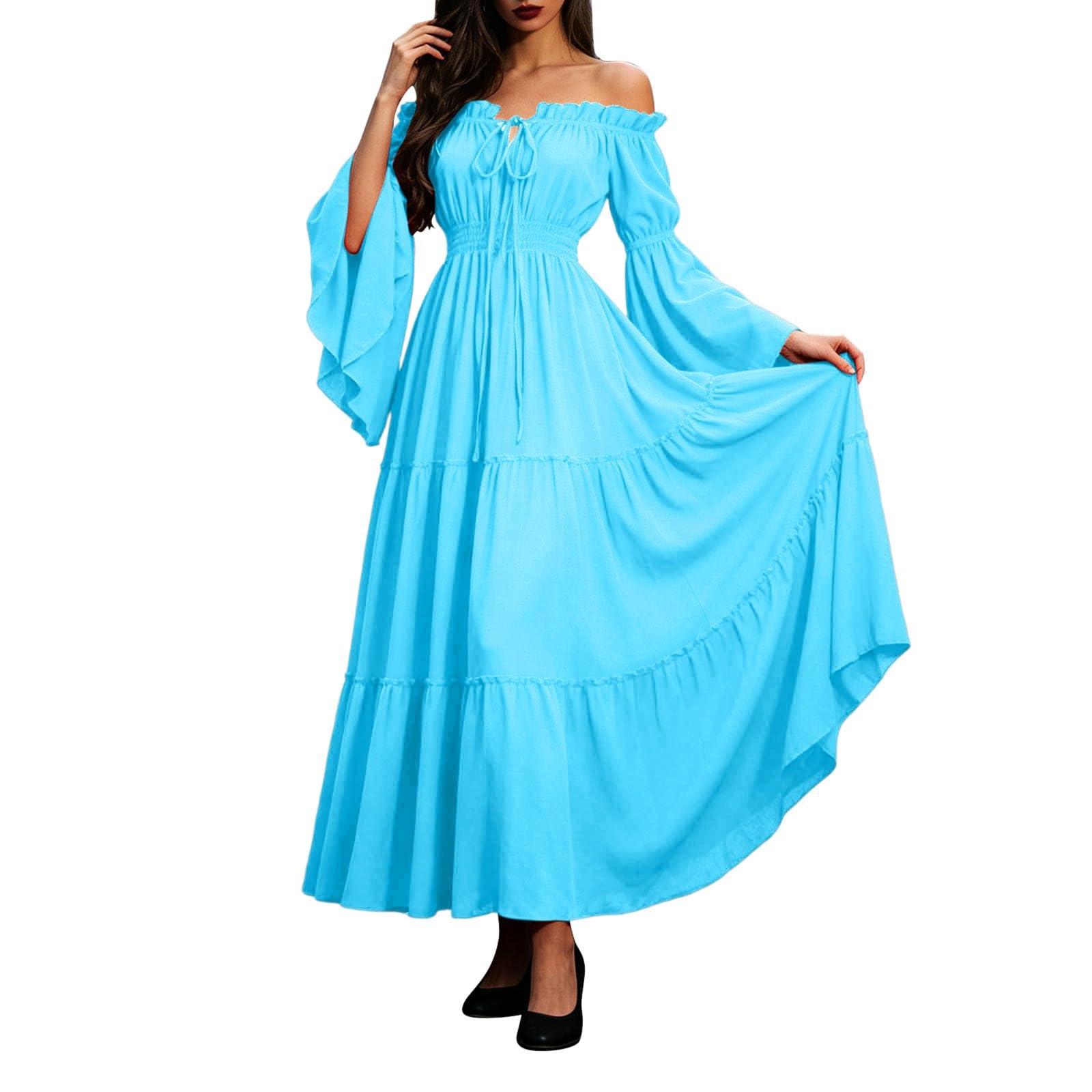 Abito medievale da donna a corsetto con spalle scoperte e traino | Abito da ballo festivo, modellante, perfetto per balli e mercati medievali