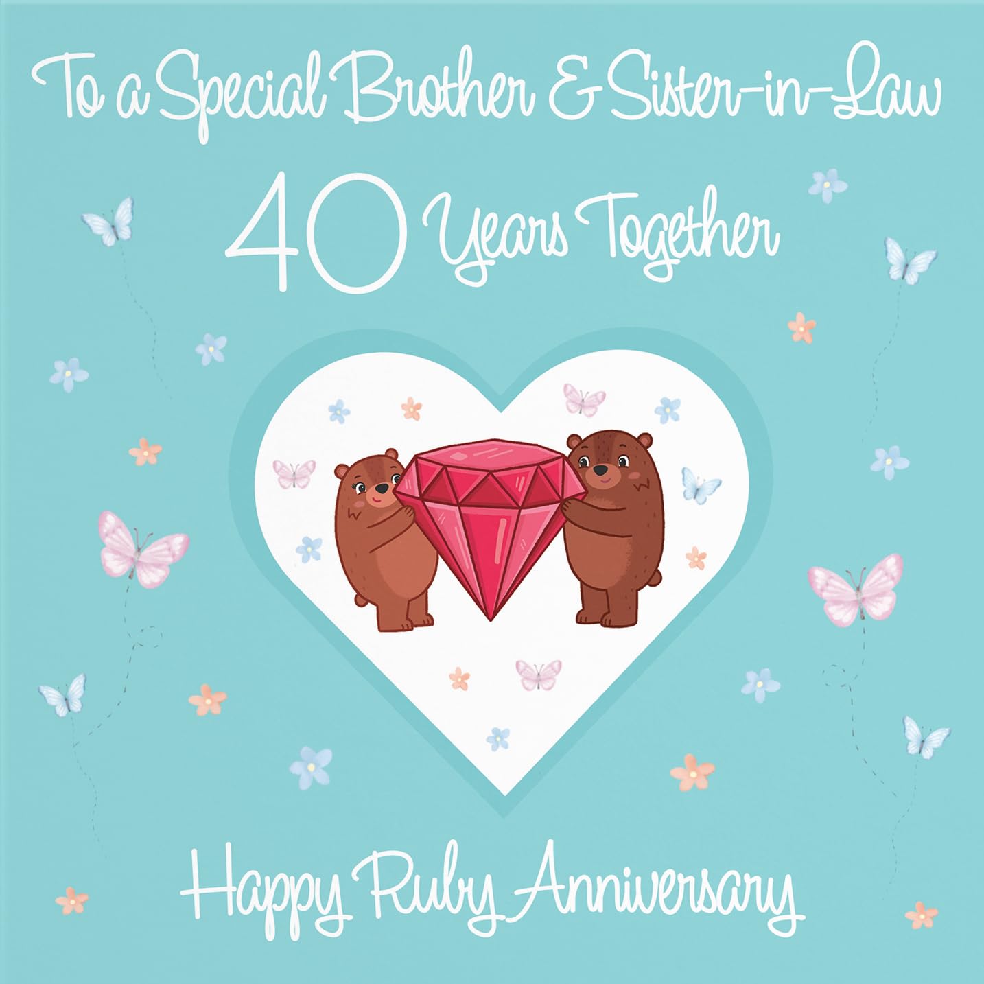 Hunts England, Brother & Sister-in-Law 40th Anniversary Card, 40 Years, Ruby Anniversary, Romantic Meadows, Fun Card - Image 2