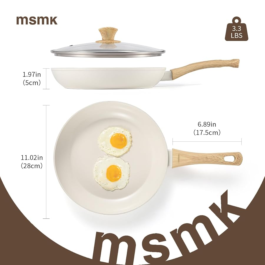 MSMK 28 cm Antihaft-Keramik-Bratpfanne mit Deckel & rotem Schlitzwender, Für Gasherd Induktion, Holzmaserungsgriff, PFOA-frei, ungiftig, gesundes Kochen, Bild 7