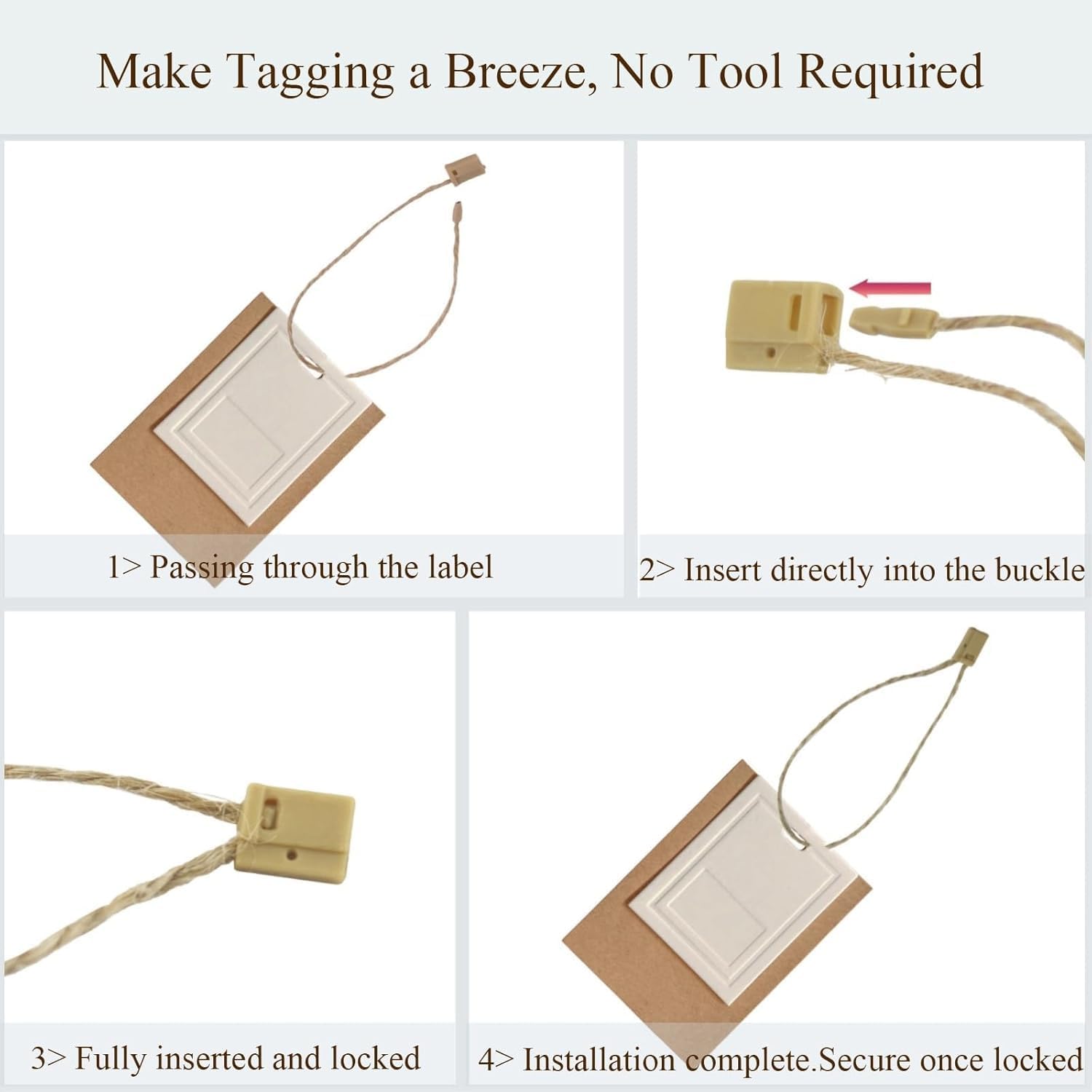 400Pcs Hang Tag String, 7.1-inch Hemp Twine Hanging Tag String Fastener Snap Lock Pin Loop Fastener 1 mm Thick Tag Rope Ties for Clothes Shoes Bags Luggage Label Price Tags, SATONBEYI