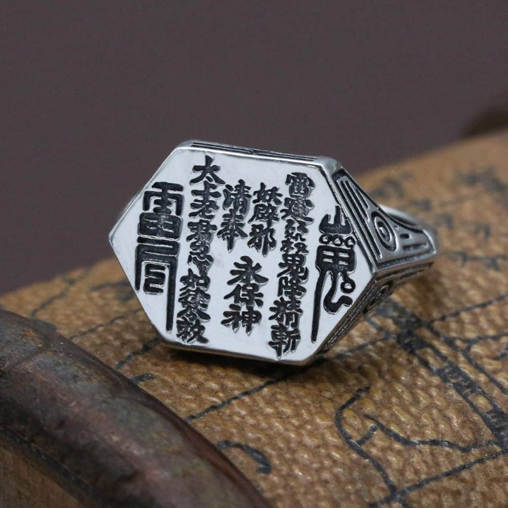 Anillo de Plata de Ley 925 Vintage Taoísta Chino para Hombre Y Mujer Regalos para Amantes 17-25#, OZZKI, 17-25#