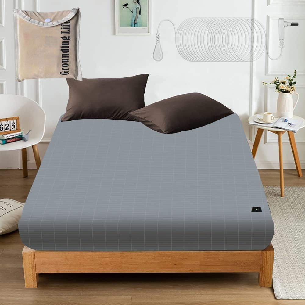 HETESERGrounding Fitted Sheet Grey, Grounding Sheet for Sleeping (76" *80" *15")