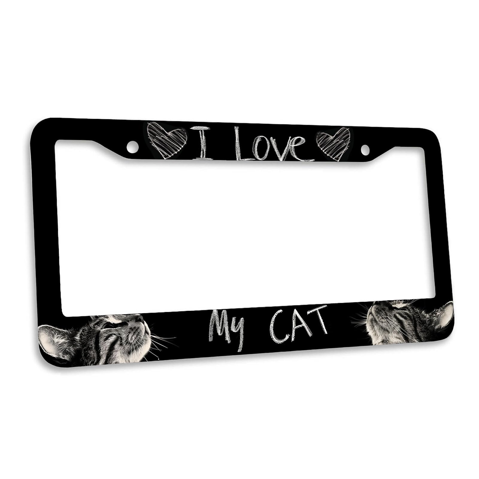 Funny Cat License Plate Frame - "Tell Your Cat I Said Pspspsps" Aluminum Frame 2 Pack With Screws