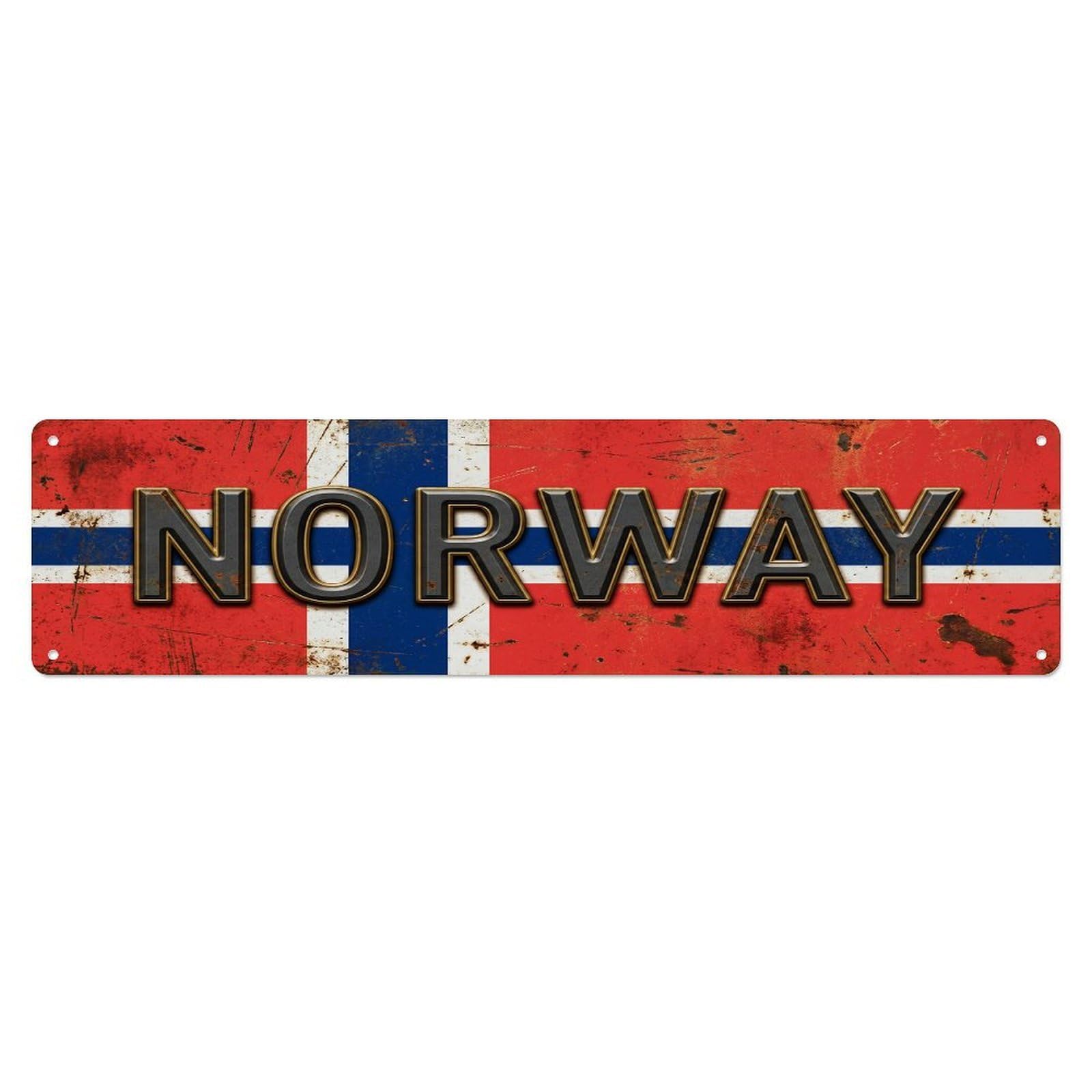 Vintage Norway Flag Pattern Metal Tin Sign