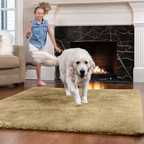 Gorilla Grip Soft Faux Fur Area Rug, Washable, Shed and Fade Resistant, Grip Dots Underside, Fluffy Shag Indoor Bedroom Rugs, Easy Clean, for Living Room Floor, Nursery Carpets, 2x8 FT, Sand