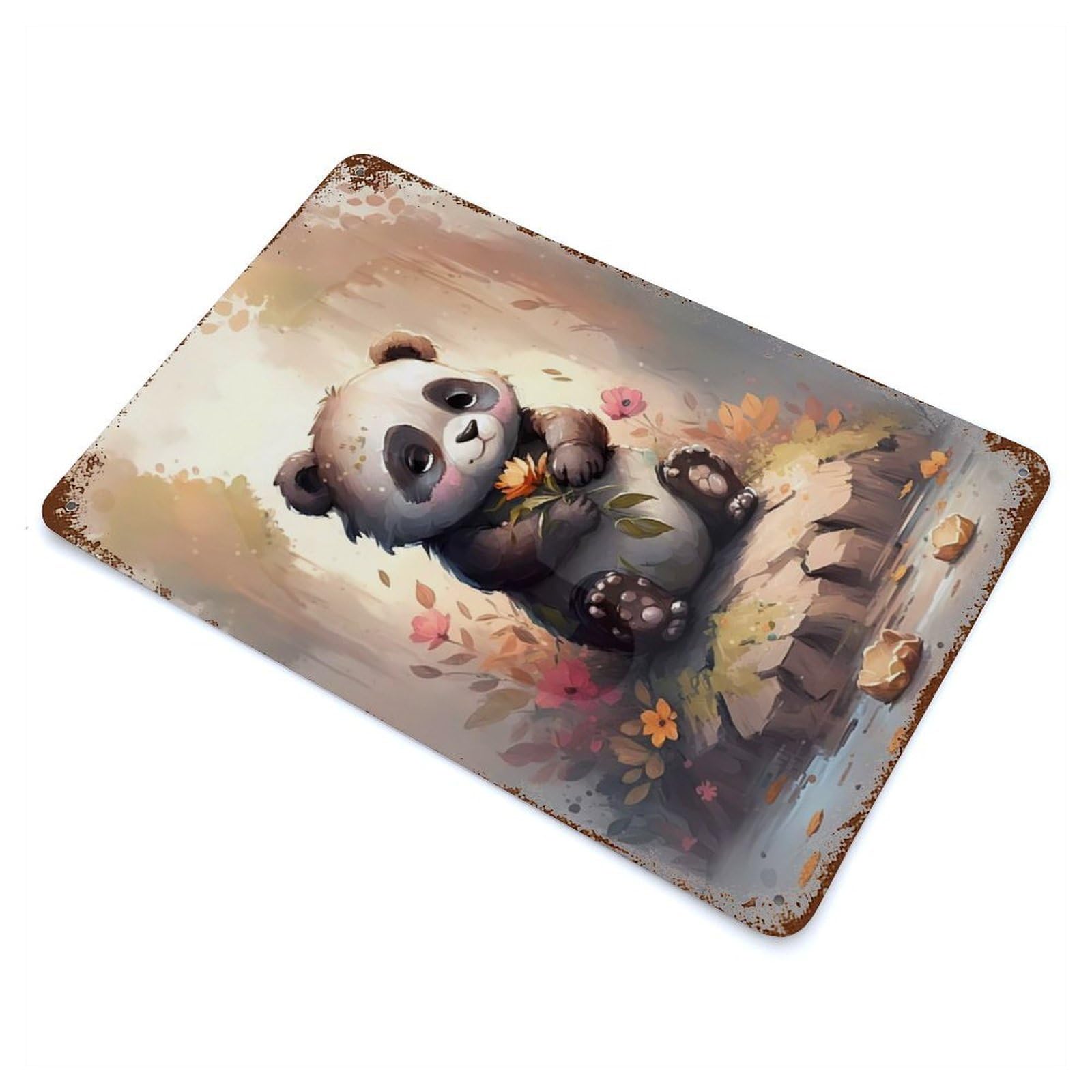 Rust Effect Panda Fictitious Rusty Metal Tin Sign 11.8"x7.9", Rustic Home Decor for Bistro, Counter And Cafe Decor