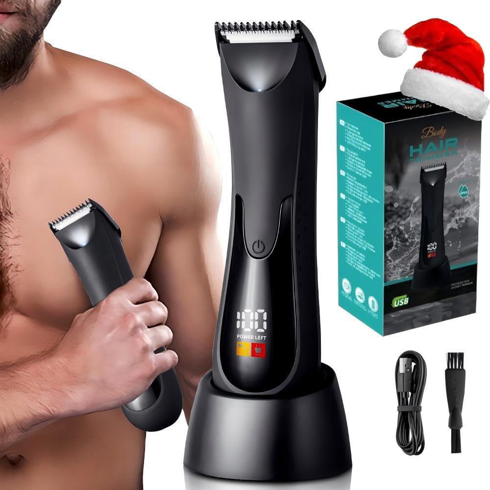 Aparador profissional de pelos corporais, preto, recarregável por USB, luz LED, design