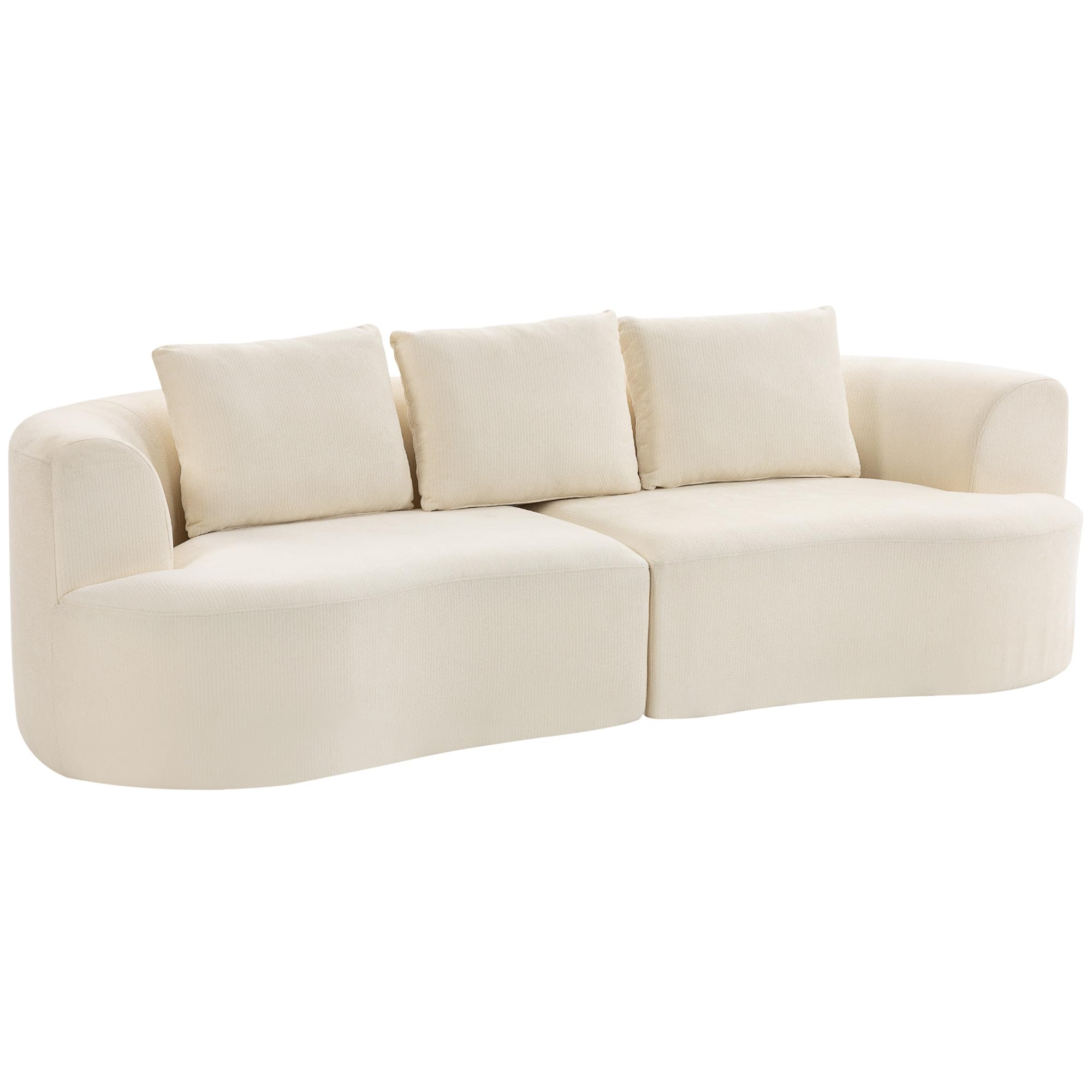 HOMCOM Divano 3 Posti Modulare 260 cm Seduta Ampia Senza Struttura Crema | Imbottitura Spessa, 3 Cuscini, Sofà Compresso Moderno, Ciniglia, Soggiorno, Salotto