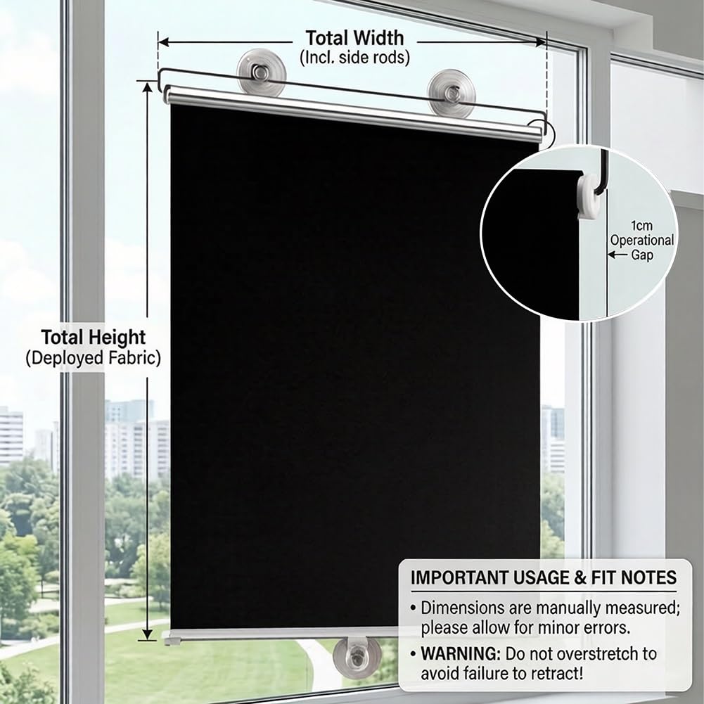 Generico Tenda A Rullo Senza Foratura 45x120 70x200cm Tenda Avvolgibile Oscurante Finestre con Ventose, Tendine Parasole A Rullo Retrattili per Auto Persiane Temporanea A Scomparsa(68x140cm)