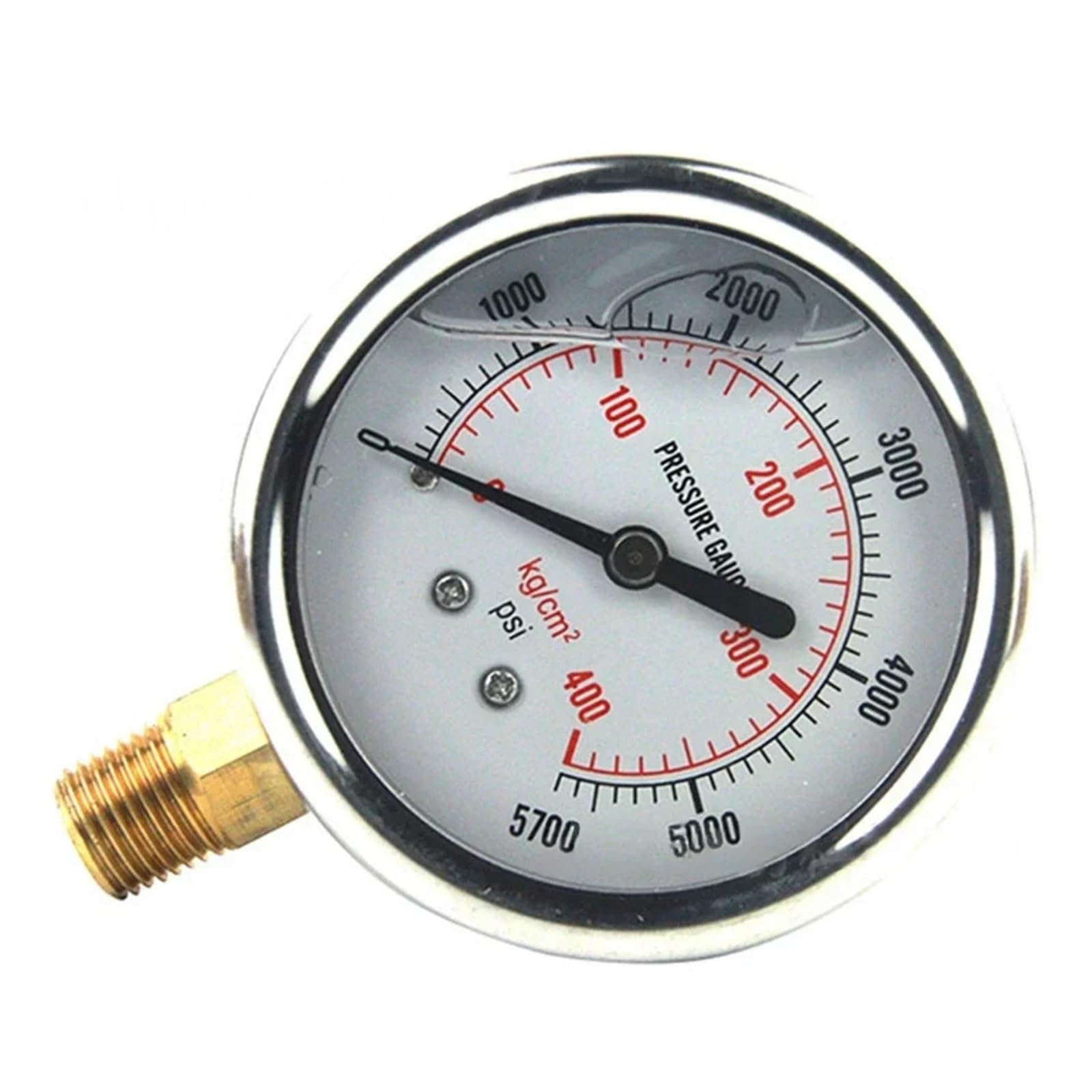 Manómetro de presión， Manómetro hidráulico de Acero Inoxidable de 5000 PSI, Color Plateado, 70 x 70 x 30 mm, con Conector NPT de 1/4 de Pulgada.