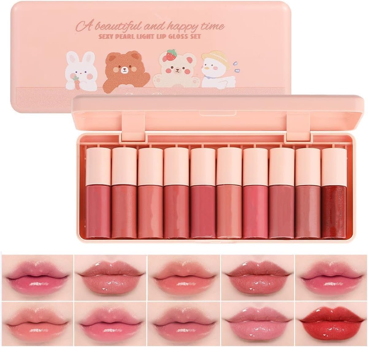 10 Colors Lip Stain & Cheek Tint, Liquid Water-Based Lip Gloss, Natural Moisturizing & Long-Lasting, Non-Stick Cup, Lightweight Lip Tint for Daily Wear