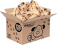 Vista 1 de ValueBull Orejas de vaca, varios tamaños y formas, paquete a granel de 120 unidades, golosinas naturales para perros, 100% carne de res Angus, un