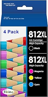 812XL Ink Cartridges New Upgraded Chip Replacement Remanufactured for Epson 812 XL T812XL Ink Cartridges to Work with WF-7840 WF-7820 WF-7310 EC-C7000 (4 Pack, BCMY)