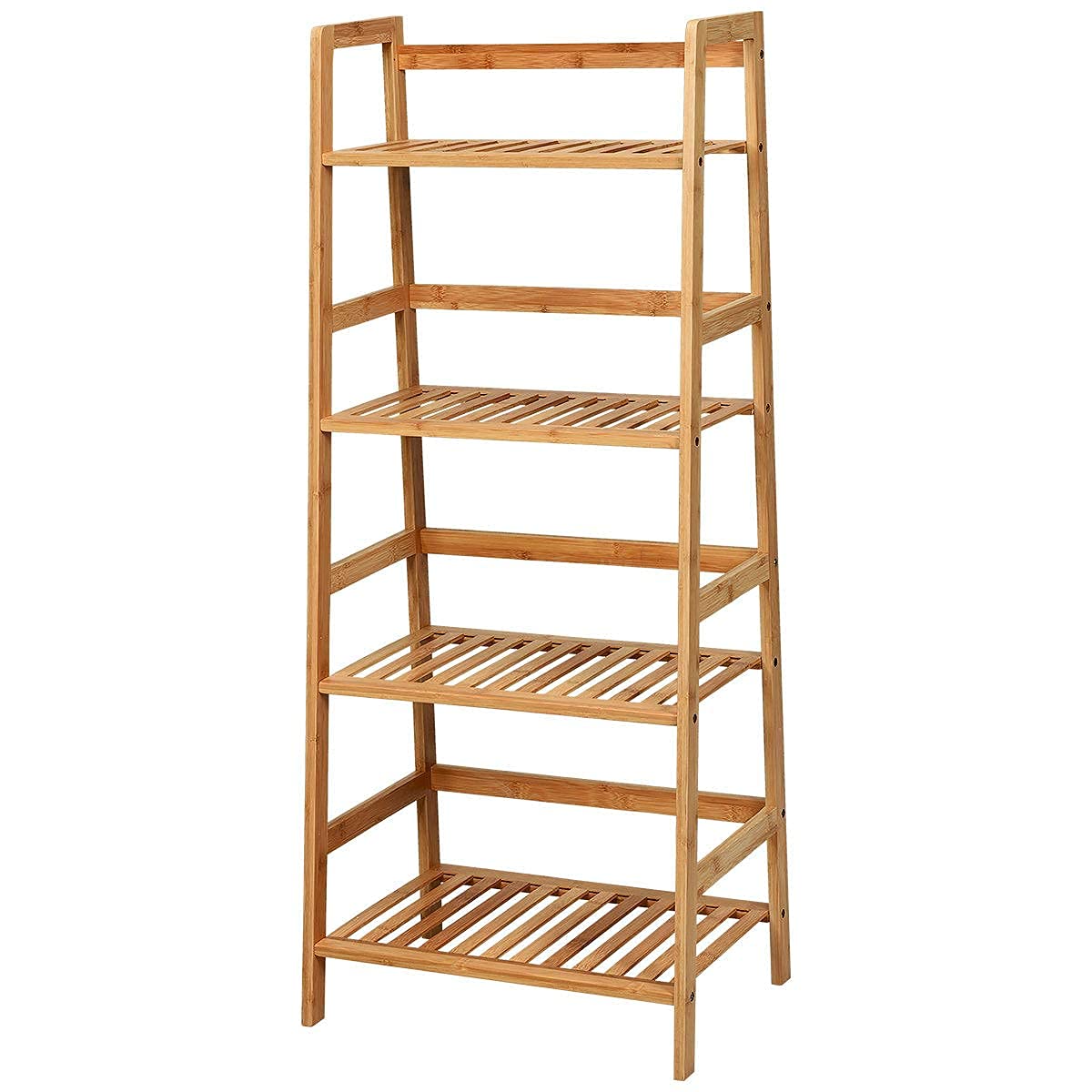 GIANTEX Leiterregal Bambus Standregal mit 4 Ablagen Blumenleiter Pflanzenregal freistehend Badregal Küchenregal Aufbewahrungsregal Blumenregal für Küche Badezimmer Balkon Büro (Natur)