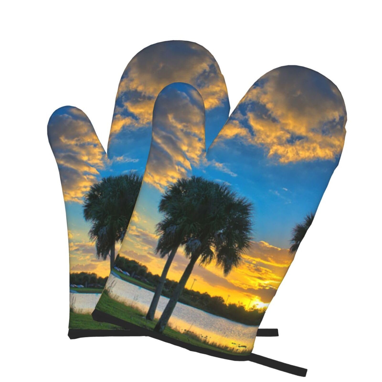 Oven Mitts Set of 2 Pcs, Sunset Over Lake Broward County Prints Heat Resistant Kitchen Gloves for Cooking Baking Grilling