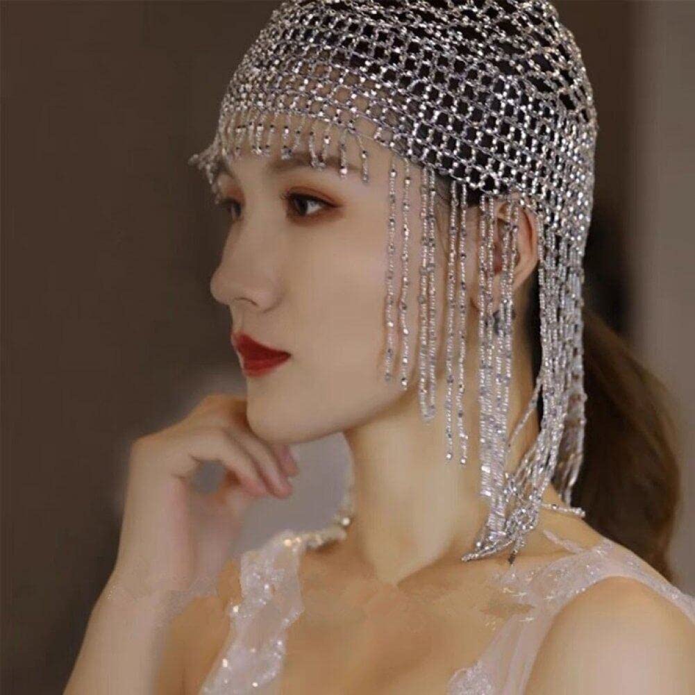 Tocado De Cuentas Exótico, Tocado De Borla Bohemia, Gorra con Cuentas para Danza del Vientre, Accesorio para Cabello De Cleopatra Egipcia, Sombrero De Borla para Actuación En Escenario Nupcial