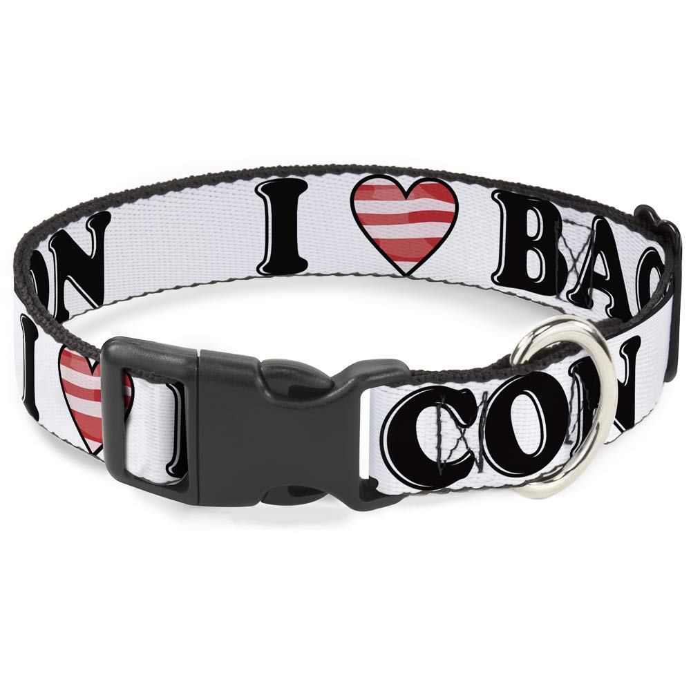 Collar I Love Bacon Blanco y Negro con clip plástico de 15 a 23 cm para perro pequeño