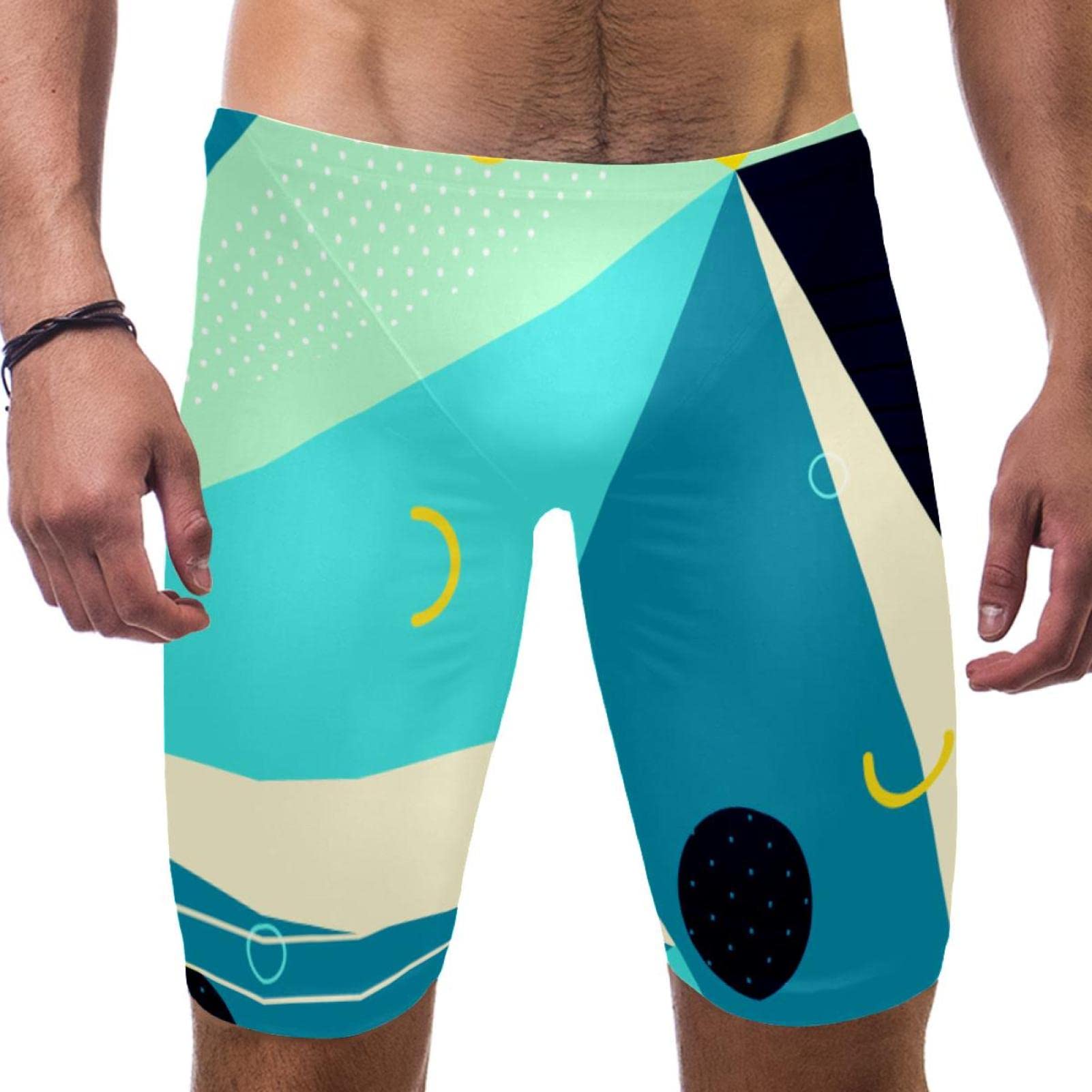 Trajes de baño de diseño geométrico azul y estructura elástica de pierna cuadrada 7