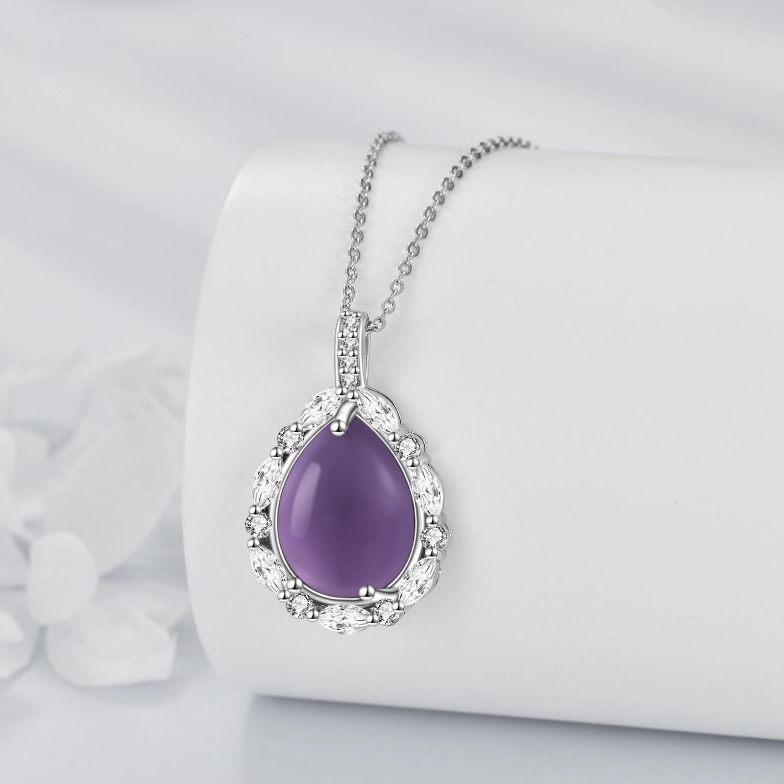 YAFEINI 925 Sterling Silber Edelstein Kette Lapislazuli/Peridot/Amethyst/Schwarzer Onyx/Türkis/Larimar/Moosachat Anhänger Halskette Naturstein Tropfen Kette Schmuck Geschenk für Damen