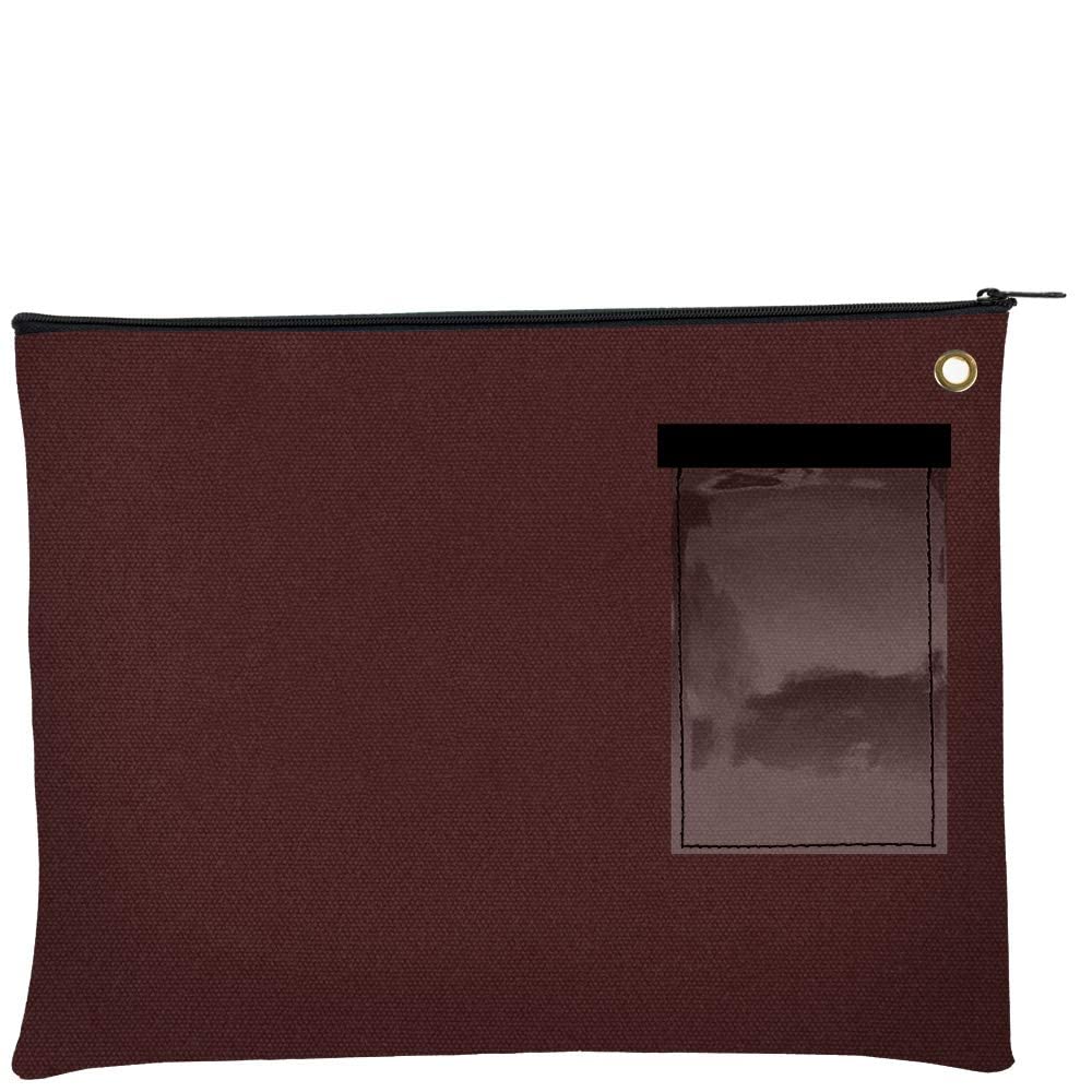 BankSupplies Canvas Interoffice Mailer 14 oz 14W x 11H Burgundy Large Zipper Transit Bag Grommet Padlock or Zip Tie Security