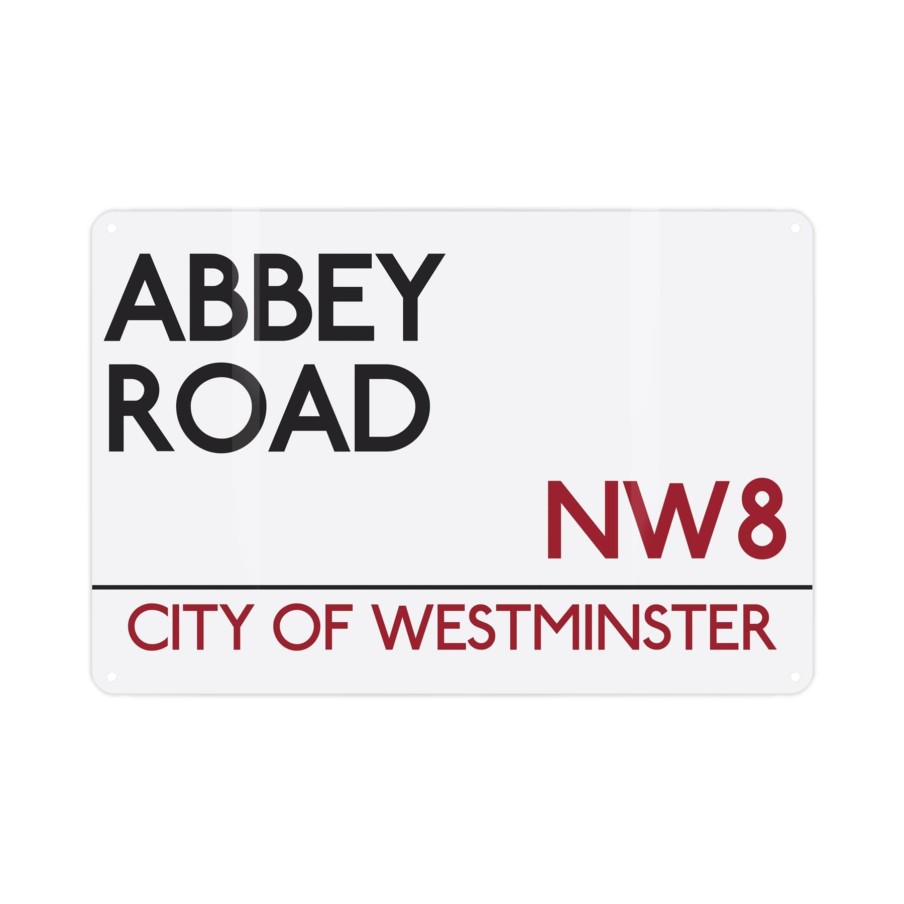 Abbey Road Sign - Red & White NW8 Street Sign Music Band Memorabilia Gift/Present - Wall Décor Metal Plaque 28cm x 20cm