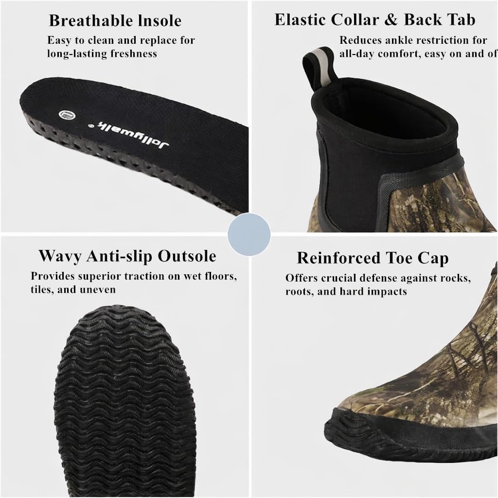 Men's Ankle Rain Boots, Waterproof Rubber Work Boots, Mud Boots for Outdoor Yard, Garden, Lawn & Farm Chores, Durable Slip-On Rain Shoes