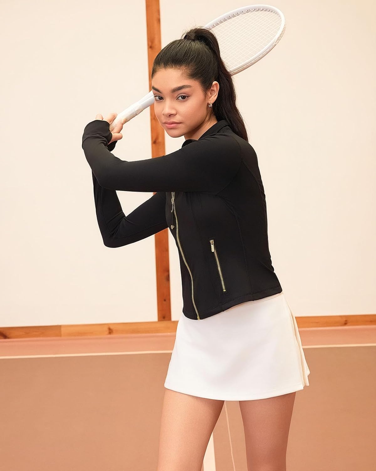 SUUKSESS Women Golden Full Zip Up Workout Cropped Jackets Lightweight Athletic Yoga Tops - Image 3