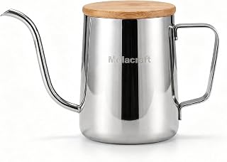 Mloacraft Gooseneck Pour Over Kettle, Stainless Steel silvery, 350ml | Bamboo Lid, Drip Coffee & Tea, Long Narrow Spout, 3 Color Options, 19.2x9cm Dimensions