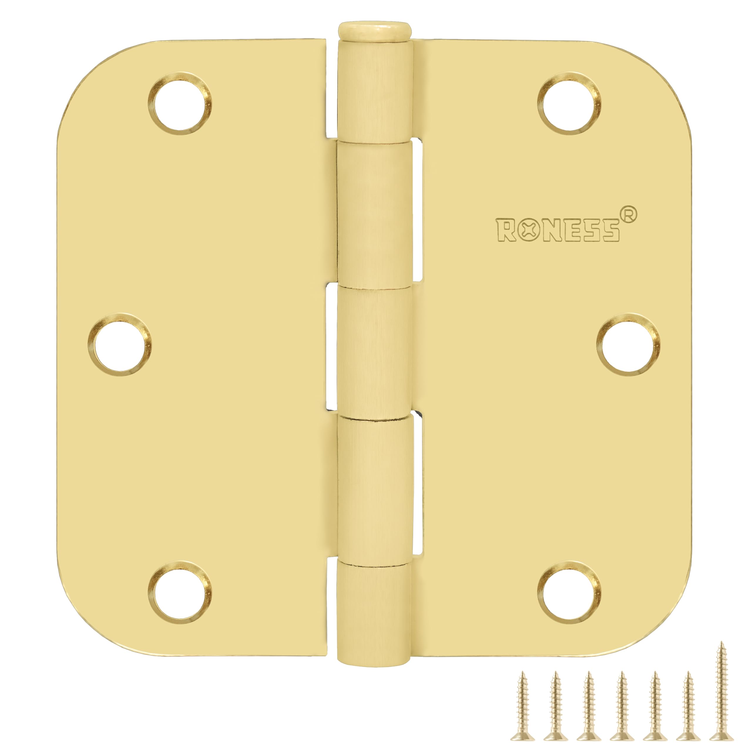 30 Pack Polished Gold Door Hinges 3.5 Inch, 5/8" Radius Rounded, Standard Residential for Doors 3 ½",Sturdy Hinges, Interior Hinges