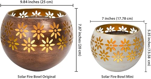 Miniatura 7 de Solar Fire Bowl Luz de llama parpadeante de decoración de paisaje de 9 pulgadas (1, broncecobre)