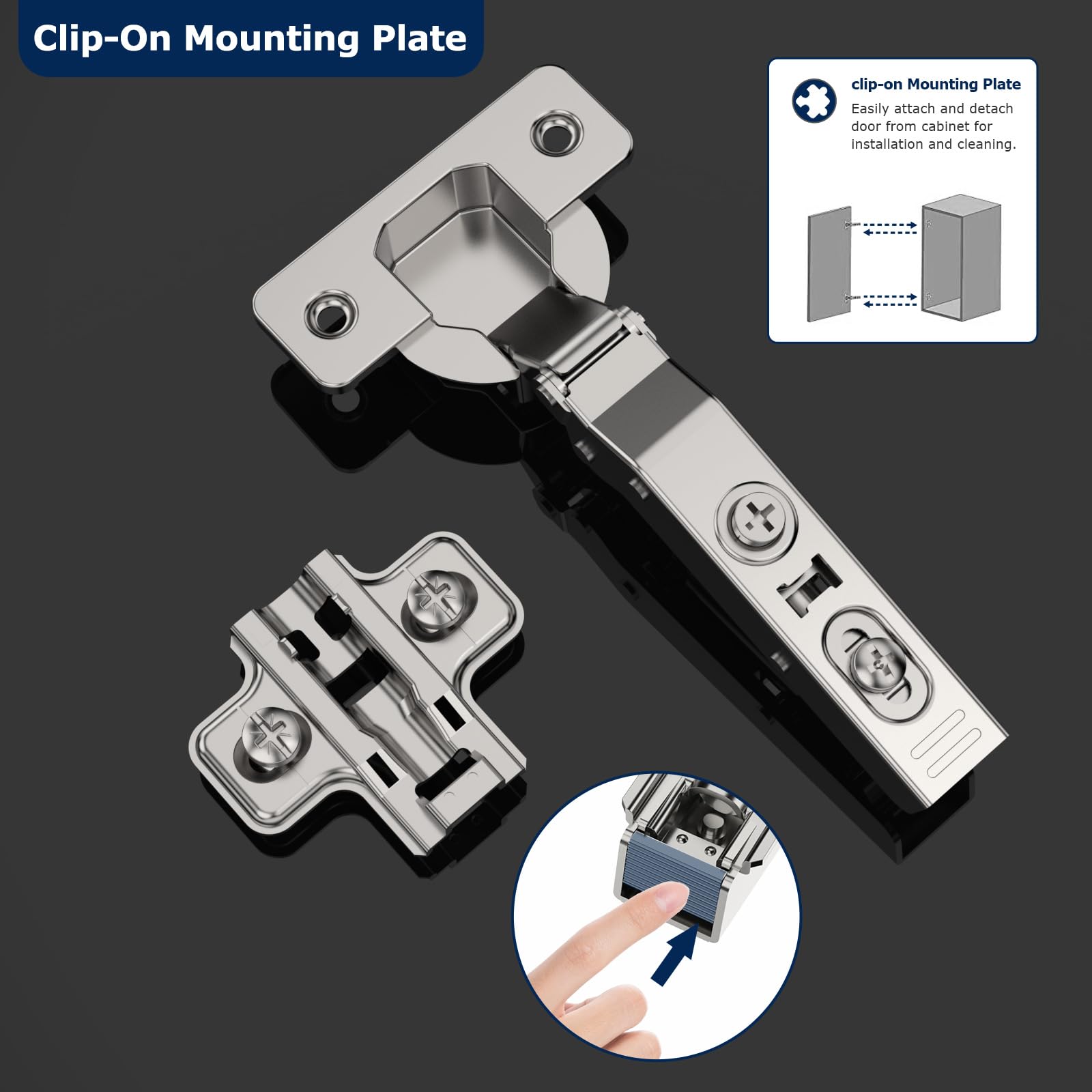 Furniware Pack of 4 Soft Close Hinges - 3D Adjustable Nickel Concealed European Cabinet Hinges, 4 Pieces, Full Overlay - Image 3