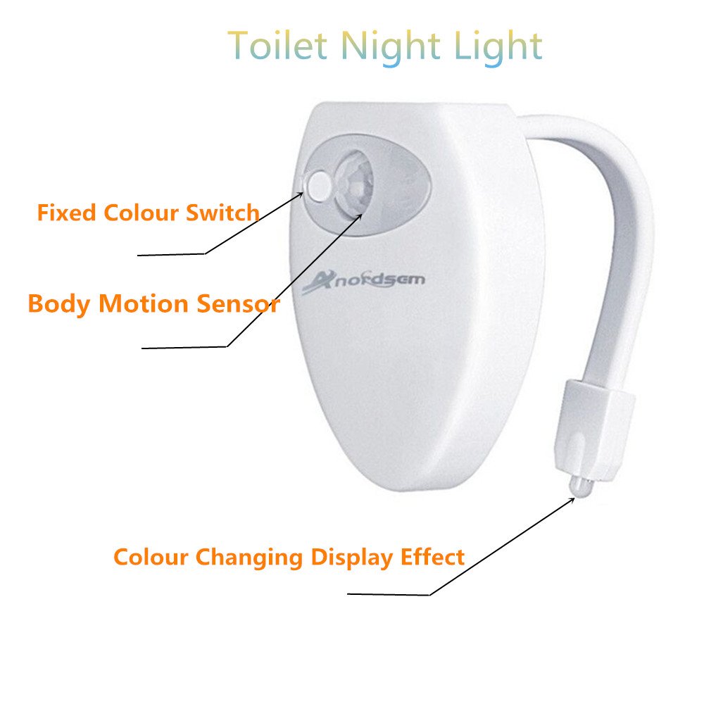 Toilettes Veilleuse - Détecteur de mouvement LED Toilette clair Bonnes pratiques d'économie d'énergie rechargeable USB lumière de salle de bain avec 8 Couleur Change Nice