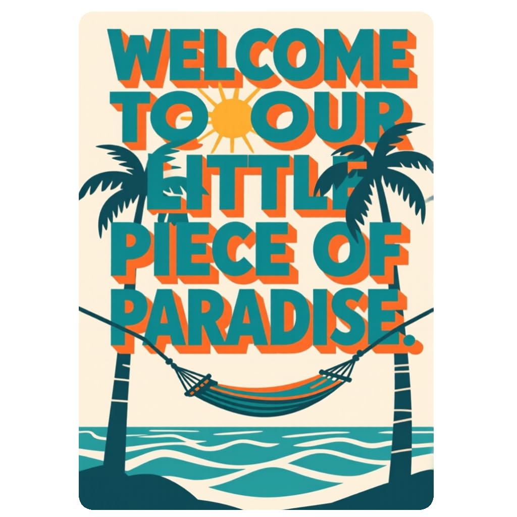 2D Vintage Metal Wall Decor Sign "Welcome to Our Little Piece of Paradise" - 8x12 Inch Retro Aluminum Art with Rustic Finish for Outdoor, Porch, Patio, Garden,Farmhouse,Cafe, and Home Decor