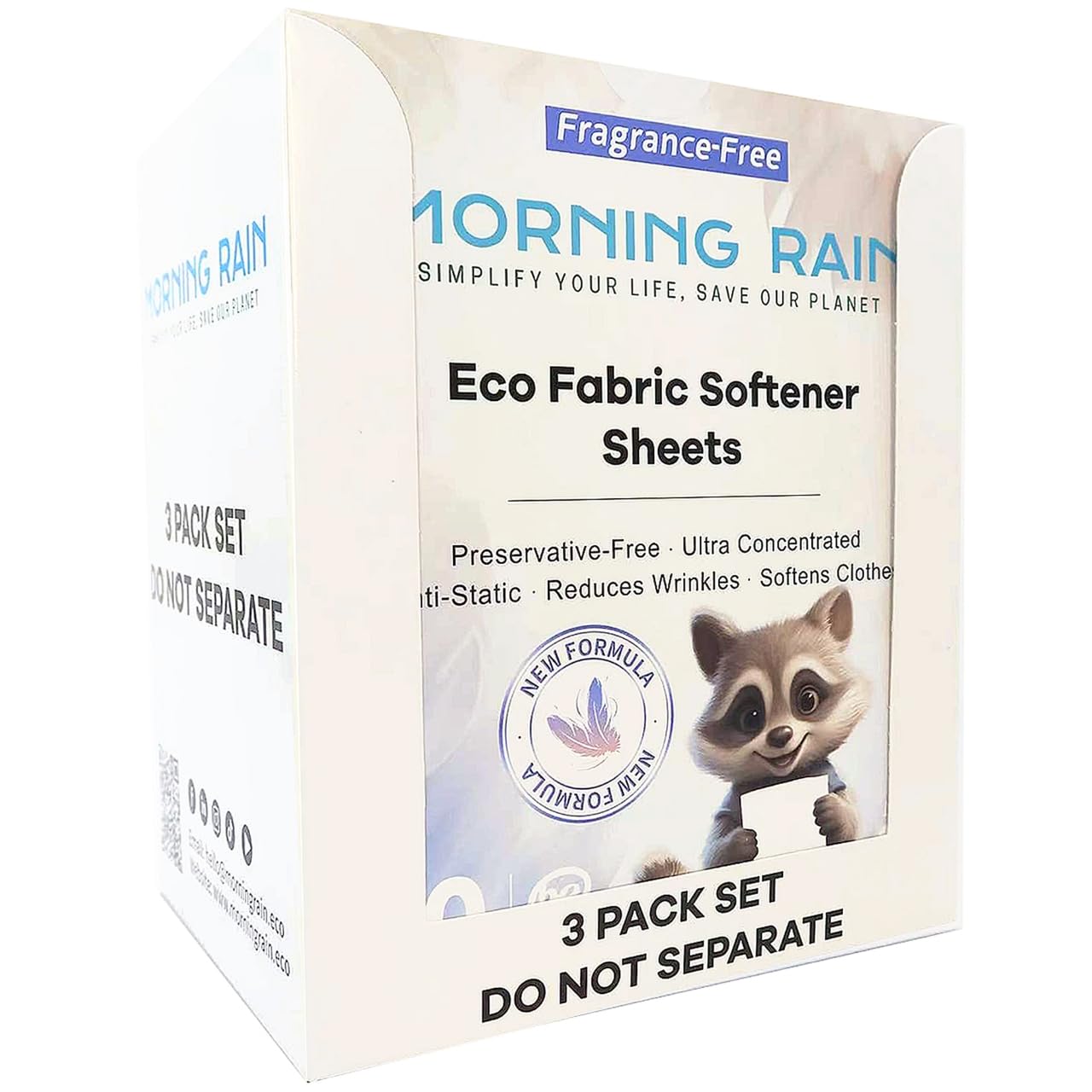 MorningRain Eco Fabric Softener Sheets for Washing Machine - Fragrance-Free, Preservative-Free, Ultra-Concentrated - 90 Sheets for Up to 180 Loads, Anti-Static, Reduces Wrinkles, Softens Clothes